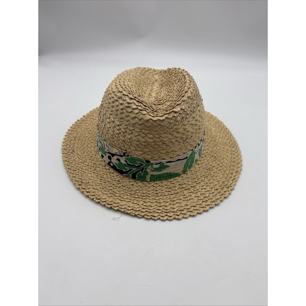 Dorfman Pacific Raffia Braided Fedora Floral Hatband Straw Sun Hat Mens M/L